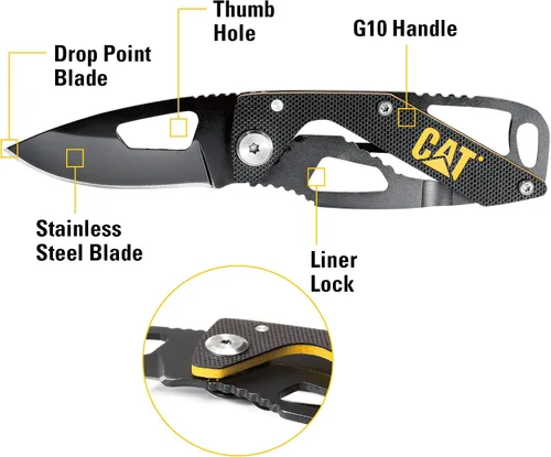 Vista 2 de CAT Cuchillo plegable de esqueleto, mango G10, hoja de acero inoxidable 3Cr13MoV, Liner-Lock, EDC cuchillo de campamento al aire libre