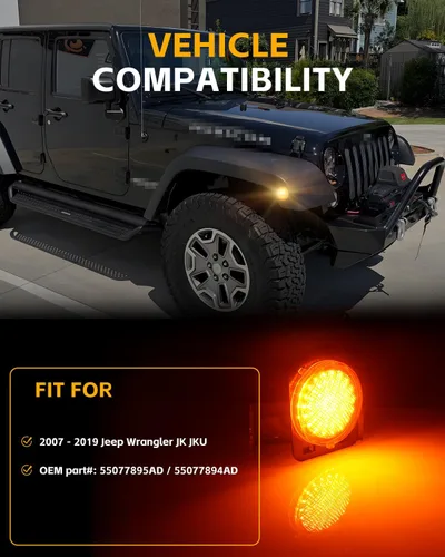 Vista 7 de Luces LED secuenciales de marcador lateral para guardabarros delanteros para J-e-e-p Wrangler JK 2007-2019, lámparas de marcador de parachoques