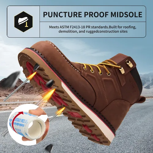 Vista 3 de MWORK Welted Blunt Botas de trabajo impermeables con punta de mocasín de 6 pulgadas, punta de compensación, a prueba de pinchazos, suela de cuña