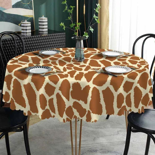 Vista 2 de AOYEGO Mantel redondo marrón con estampado de animales, 60 pulgadas, textura de piel de jirafa, forma irregular, mantel de poliéster para decoración