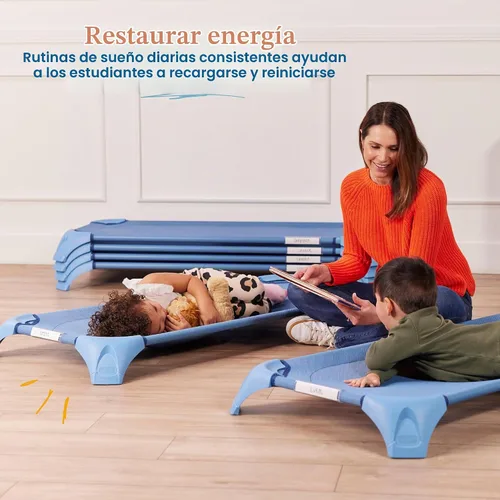 Vista 3 de ECR4Kids Stackable Cozy Cot with Storage and Name Tags, 6-Pack, Powder Blue Azul polvoriento