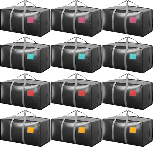 Vista 13 de Paquete de 6 bolsas de mudanza con cremallera lateral completamente abierta, extra grandes de 93 L, resistentes al agua, plegables para Negro