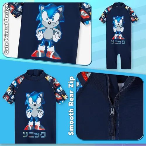 Vista 5 de Sonic The Hedgehog Disfraz de natación para niños, esenciales para vacaciones de verano, trajes de baño para niños de 3 a 10 años
