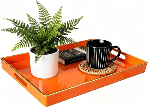 Vista 10 de Bandeja Decorativa, Bandeja Rectangular de Plástico con Asas, Moderna Bandeja de Tocador y Bandeja para Servir para Baño, Cocina, Otomana y Mesa