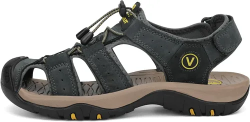 Vista 3 de FLARUT - Sandalias deportivas para hombre, sandalias para senderismo y exteriores, diseño informal de cuero con punta cerrada, sandalias atléticas