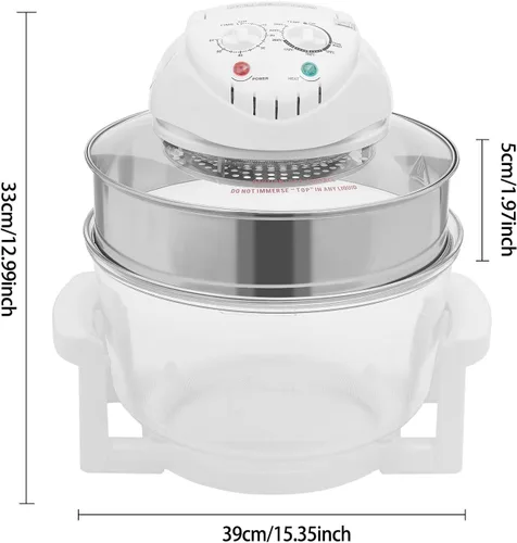 Vista 3 de Freidora de aire turbo de 17.96 cuartos de galón, freidora de aire de vidrio de 1400 W con anillo de expansión, horno halógeno visible de 360°