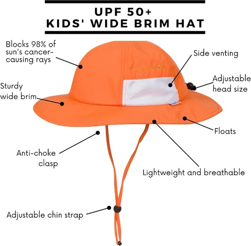 Vista 2 de SwimZip, sombrero unisex para niños, ala ancha, protección solar FPS 50, ajustable.