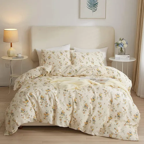 Vista 74 de Juego de funda de edredón blanca con estampado floral azul, juego de ropa de cama de algodón suave estilo bohemio, juego de ropa de cama estética