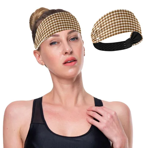 Vista 5 de Café Marrón Bronce Gingham banda elástica para el cabello para baloncesto baloncesto bandas elásticas para el cabello