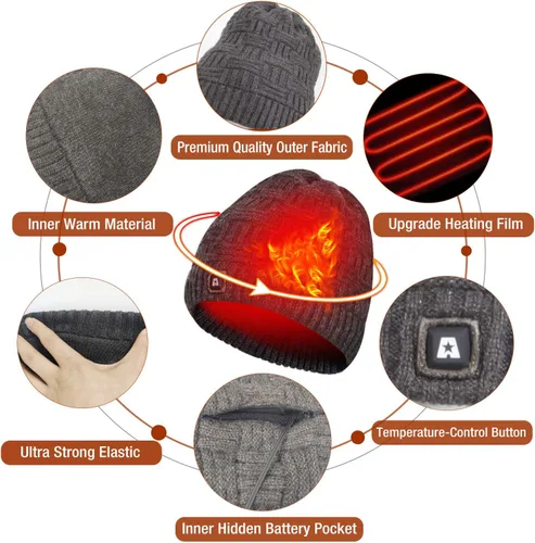 Vista 8 de DUKUSEEK Heated Hat, Electric Winter Heated Beanie Hat with 7.4V Rechargeable Battery for Men Women