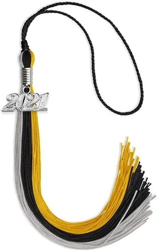 Vista 25 de Endea Graduation Borla de triple color con gota de fecha plateada (negro/dorado/granate, 2020)