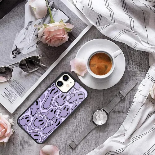 Vista 3 de Funda compatible con iPhone 11, cara divertida morada, cubierta trasera dura con bonito diseño de patrón trippy, funda de TPU suave para niñas