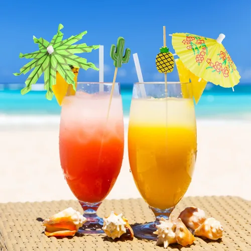 Vista 2 de FOIMAS 160 piezas de selecciones de cóctel tropicales Hawaii palillos de bambú palillos de dientes de cactus hojas de palma para aperitivos