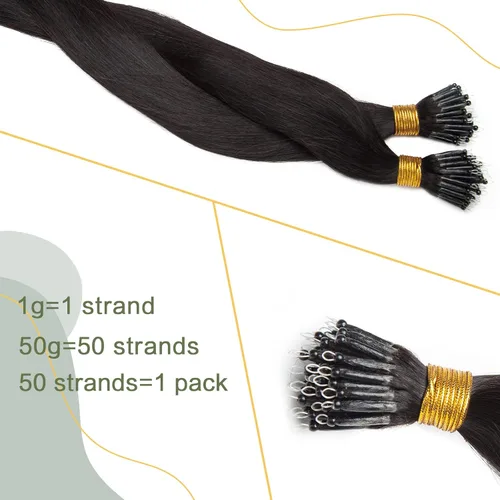 Vista 218 de SEGO Extensiones de cabello humano con micro cuentas, extensiones de cabello humano con micro bucle, lacio, natural, fusión fría, 1.76 oz/paquete