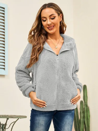 Vista 2 de GAMISOTE Chaqueta de forro polar mullido con cremallera para mujer, sudadera cálida de invierno de gran