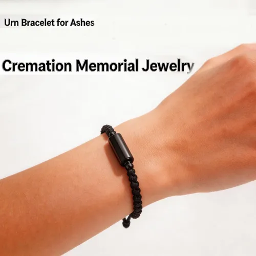 Vista 4 de Hearbeingt Pulsera de urna de cremación para cenizas de cuerda ajustable, pulsera cilíndrica para cenizas para hombres y mujeres, pulsera