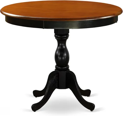 Vista 3 de East West Furniture AMAB3-BCH-61 - Juego moderno de 3 piezas antiguo que contiene una mesa de cocina redonda con pedestal y 2 sillas de comedor
