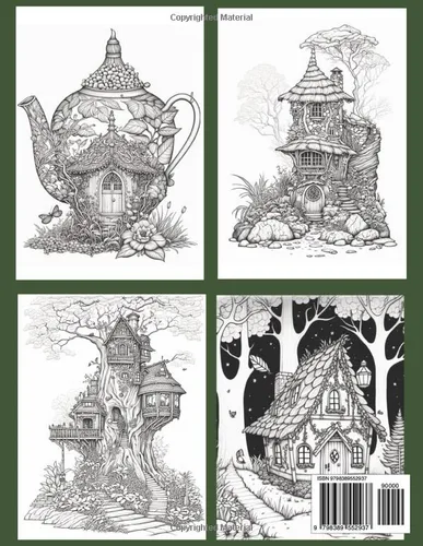 Vista 2 de Fairy Living Adult Coloring Book of Black and White Images of Fairy Homes in Forest and Whimsical Fantasy Places