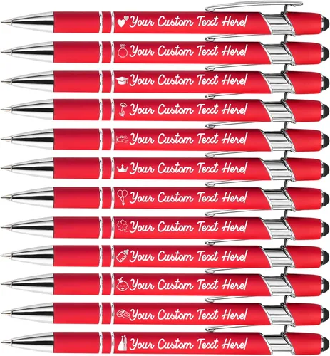 Vista 9 de Amlion Bolígrafos personalizados a granel, bolígrafos personalizados con lápiz capacitivo con nombre, mensaje y logotipo grabado, regalo