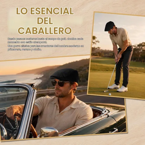 Vista 4 de Gorra plana de Newsboy Gatsby Ivy Golf Cabbie Driving Hunting Hat Negro