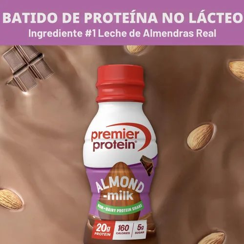 Vista 3 de Premier Protein - Batido de proteína de leche de almendra no láctea, 0.71 onzas, chocolate, paquete de 12 Proteína a base de plantas, 160