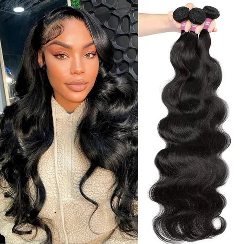 Vista 31 de DMKEEP Extensiones de cabello humano ondulado con cierre, 12, 14, 16+10 pulgadas, 100% cabello virgen brasileño sin procesar, 3 paquetes con cierre