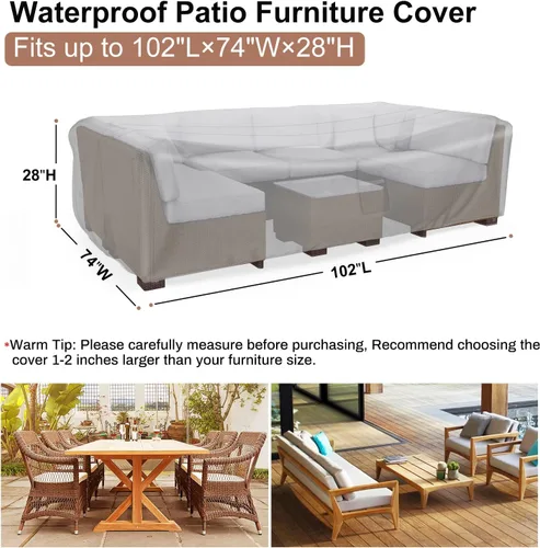 Vista 2 de Mrrihand Funda para Juego de Muebles de Patio Impermeable, Funda para Juego de Sofá Seccional de Exterior de Servicio Pesado 600D Funda para Juego