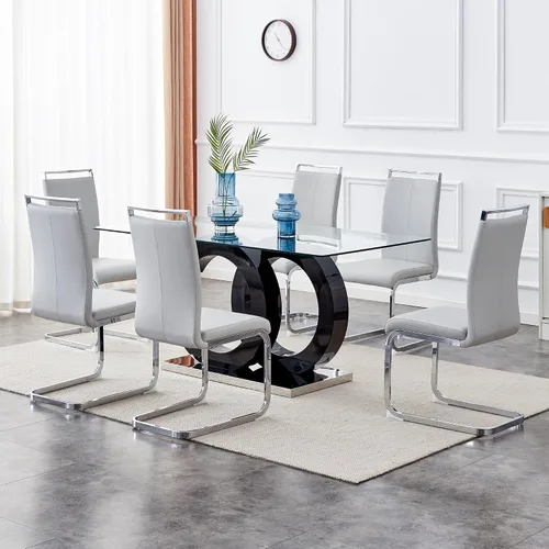 Vista 11 de Ebullient - Juego de mesa de comedor de vidrio para 4, set de mesa y sillas de 5 piezas, tapa de vidrio templado, juego de cena moderno con 4 sillas