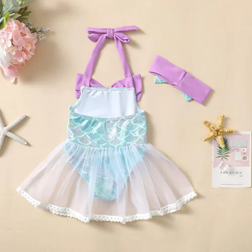 Vista 3 de Traje de baño de sirena para bebé, traje de baño de una pieza, traje de baño de playa infantil
