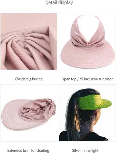 Vista 4 de Sombreros de visera para mujer, ala grande, protección UV, plegable, para deportes, playa, golf, senderismo