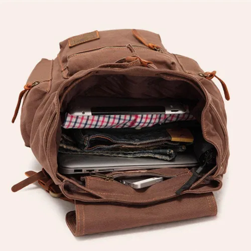 Vista 5 de Mochila de lona unisex vintage casual de 17 pulgadas para laptop, mochila escolar, mochila universitaria, senderismo, camping, bolsa de viaje