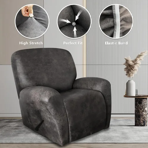 Vista 7 de ANARACHON - Fundas para sofás reclinables símil cuero, resistentes, lavables a máquina, ideal para casas con mascotas, 4 piezas, color caqui