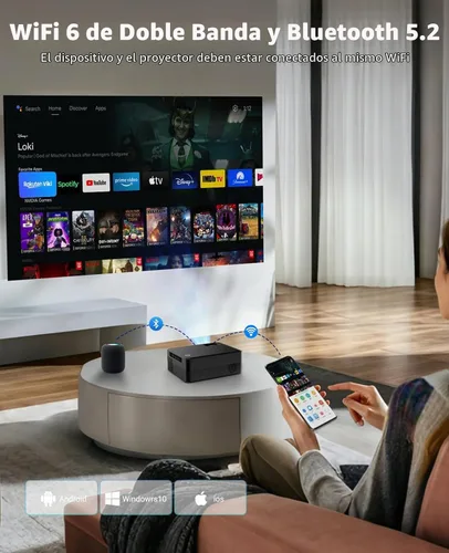 Vista 3 de Mini proyector con Wi-Fi y Bluetooth, proyector portátil 4K soporte Negro