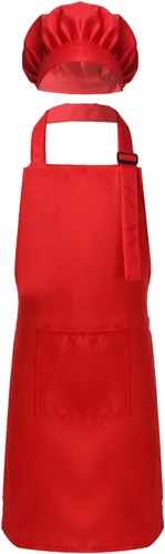 Vista 9 de ranrann Conjunto de delantal de chef para niños y niñas, delantales de cocina para cocinar, hornear, entrenamiento, disfraz