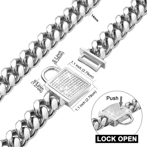 Vista 3 de Collar de perro con cierre de circonita de 0.555 pulgadas, collar de metal plateado para cachorros, collar de lujo para perro, pequeño mediano