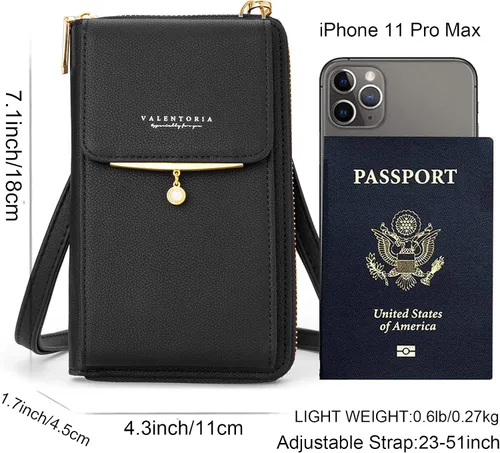 Vista 6 de Valentoria Bolso cruzado pequeño para teléfono celular, cartera de cuero para mujer