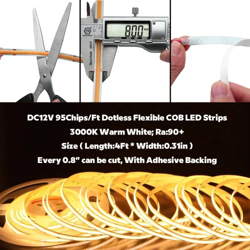 Vista 5 de ES32 Luces de paso con sensor de movimiento para interiores, tira de LED COB lineal blanca cálida de 3000 K para escaleras cortables de 4 pies, 20