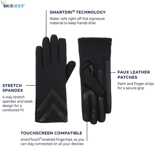 Vista 2 de isotoner - Guantes para mujer de elastano y forro polar con detalles estilo chevrón y compatible con pantallas táctiles