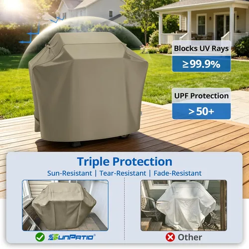 Vista 4 de SunPatio - Funda para parrilla de 48 pulgadas para exteriores, cubierta resistente para barbacoa con costura sellada impermeable