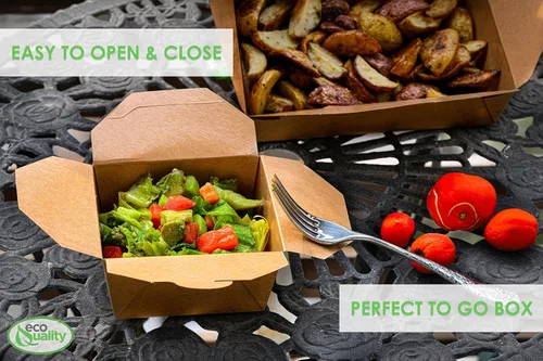 Vista 4 de EcoQuality Paquete de 25 recipientes de comida para llevar, caja de papel kraft marrón de 26 onzas, resistente a fugas y grasa, para el microondas
