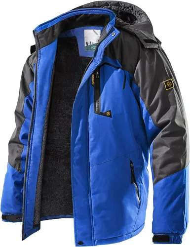 Vista 15 de Chaqueta de esquí para hombre, de invierno, con forro polar cálido, impermeable, cortavientos, con capucha, para montaña, senderismo, nieve y lluvia