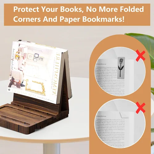 Vista 2 de Soporte triangular para libros, valet de lectura de rincón de libros de madera, soporte para libros con tazas, vasos y soporte para bolígrafo