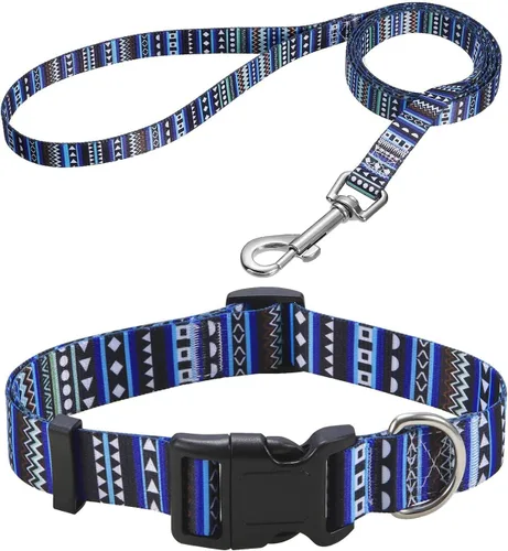 Vista 43 de Mihqy - Collar de perro, patrones geométricos florales, tribales, bohemios, collar de estilo étnico, suave y ajustable, para perros pequeños