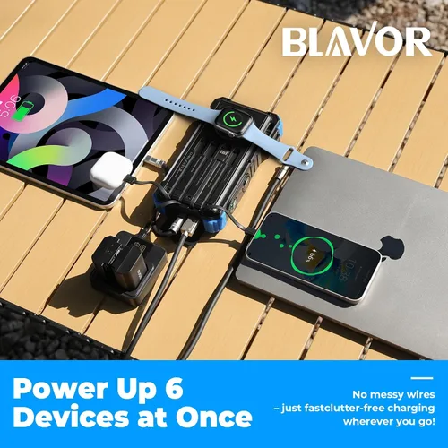 Vista 2 de BLAVOR Banco de energía solar 20000mAh, cargador inalámbrico para teléfonos Azul