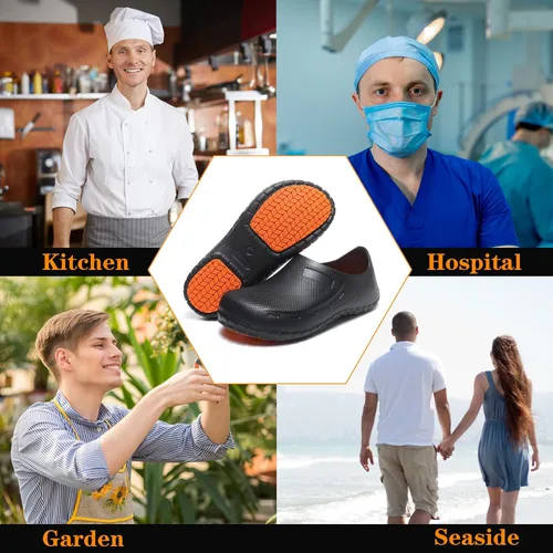 Vista 6 de Zapatos de chef para hombre, antideslizantes, a prueba de agua, zapatos de trabajo para hombre, cómodos zapatos de enfermería para jardinero