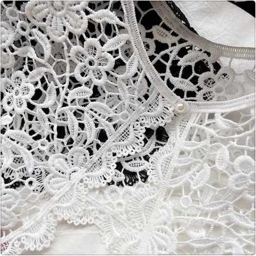 Vista 7 de Encaje ahuecado Floral Cuello Encaje Cuello Envoltura Mediano (Blanco), Blanco