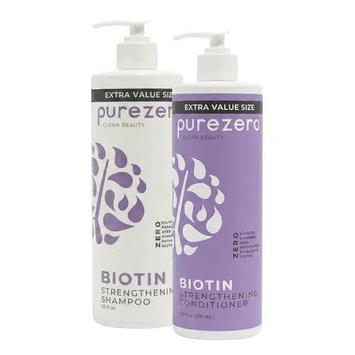 Vista 4 de Purezero Biotin - Juego de champú y acondicionador – Fórmula antiadelgazamiento – Volumizante, más grueso y lleno – Cero sulfatos, parabenos
