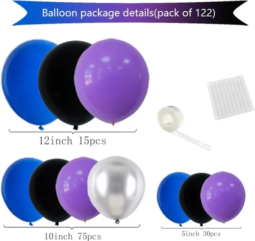 Vista 7 de Kit de arco de guirnalda de globos azules, morados y negros, 122 globos morados, azul rey y negro, globos metálicos plateados para videojuegos