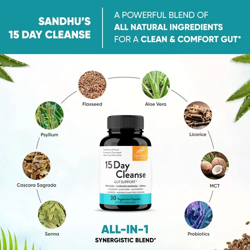 Vista 5 de Sandhu's Limpieza intestinal de 15 días para mujeres y hombres Apoya la limpieza del colon y la salud digestiva Senna, Cascara Sagrada, cáscara