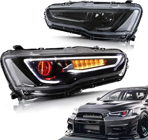 Vista 11 de VLAND Faros LED Compatibles con Mitsubishi Lancer & EVO X 2008-2020 Conjunto de lámpara delantera con proyector con lente ahumada con secuencial